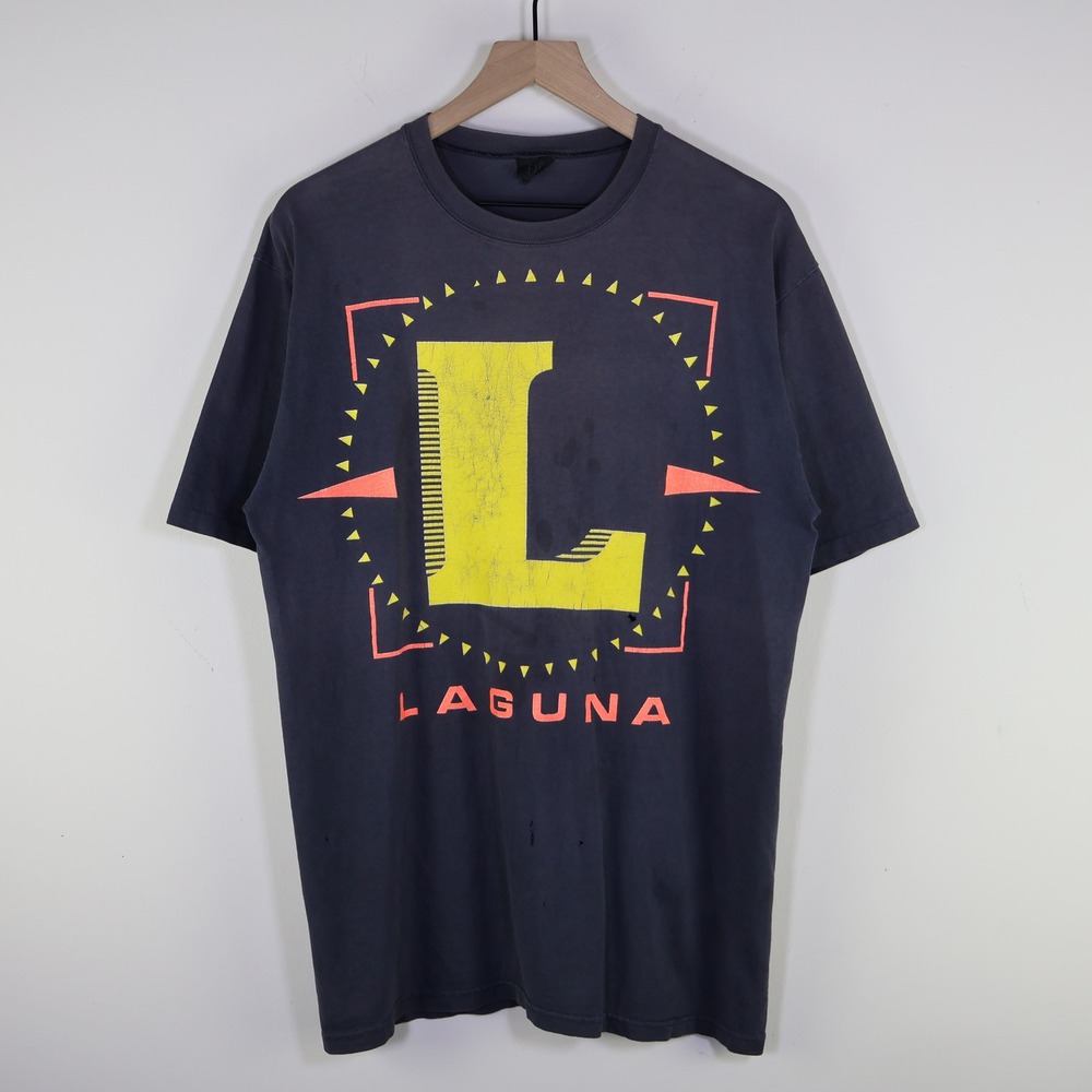 Vintage 90s Laguna‎ Graphic Tee Size M Surf Skate Thrashed Faded Black Cotton